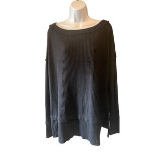 Free People Women Boho We The Free Waffle Knit Grunge Thermal Top Small Black